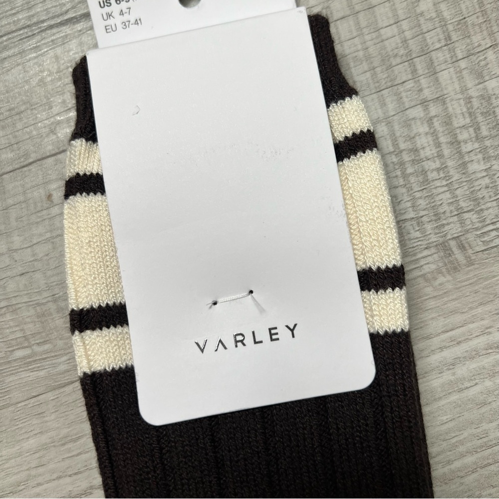 NEW VARLEY Coffee Bean Malissa Plush Wide Rib Sock BrownOff White Cashmere - Picture 10 of 12